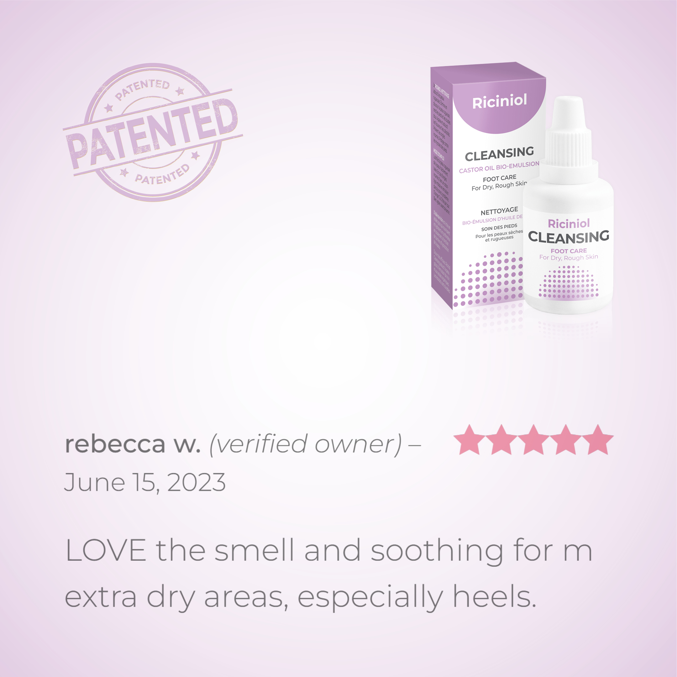 Riciniol Cleansing by Rebecca LOVE the smell and soothing for m extra dry areas, especially heels.